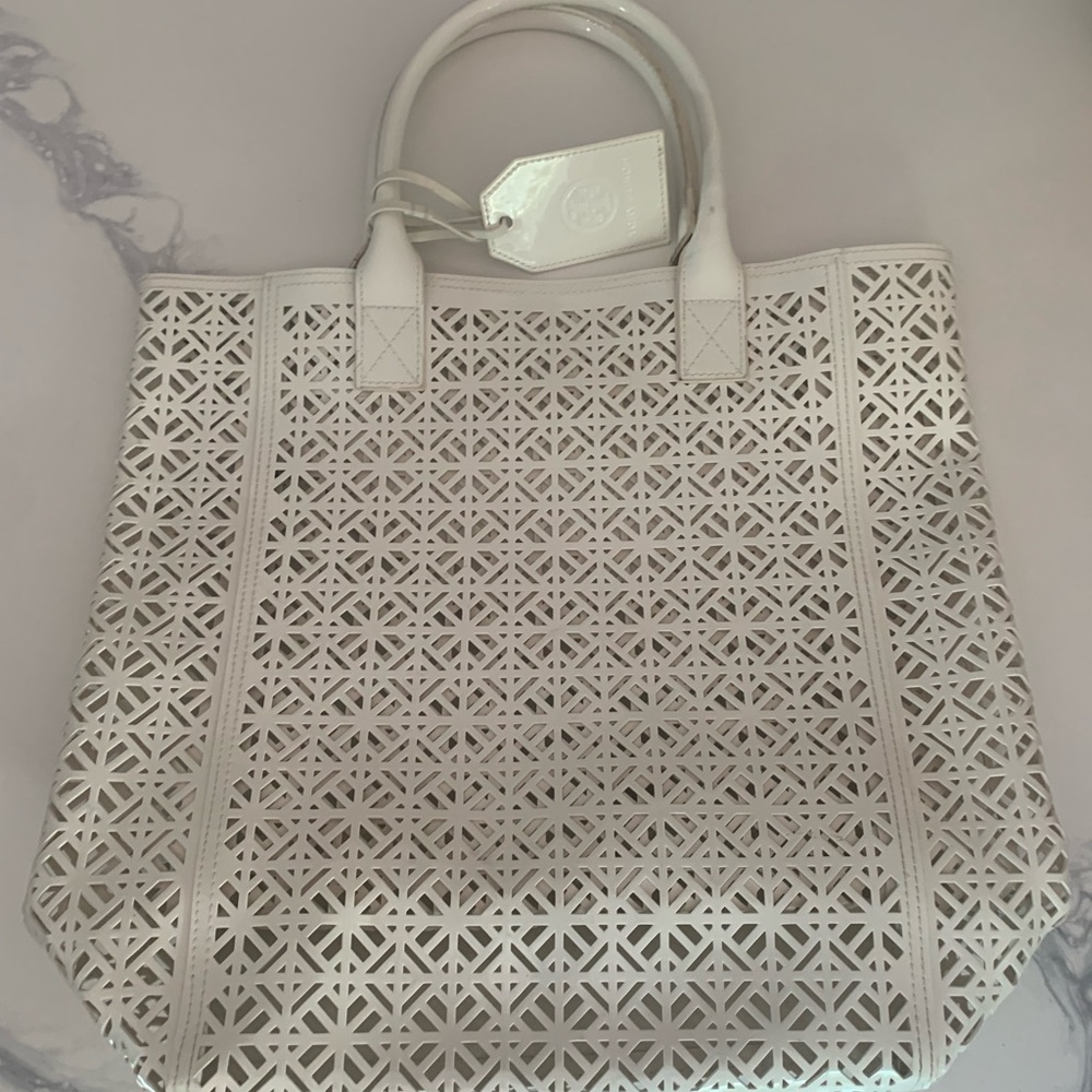 Tory Burch white  plastic tote bag